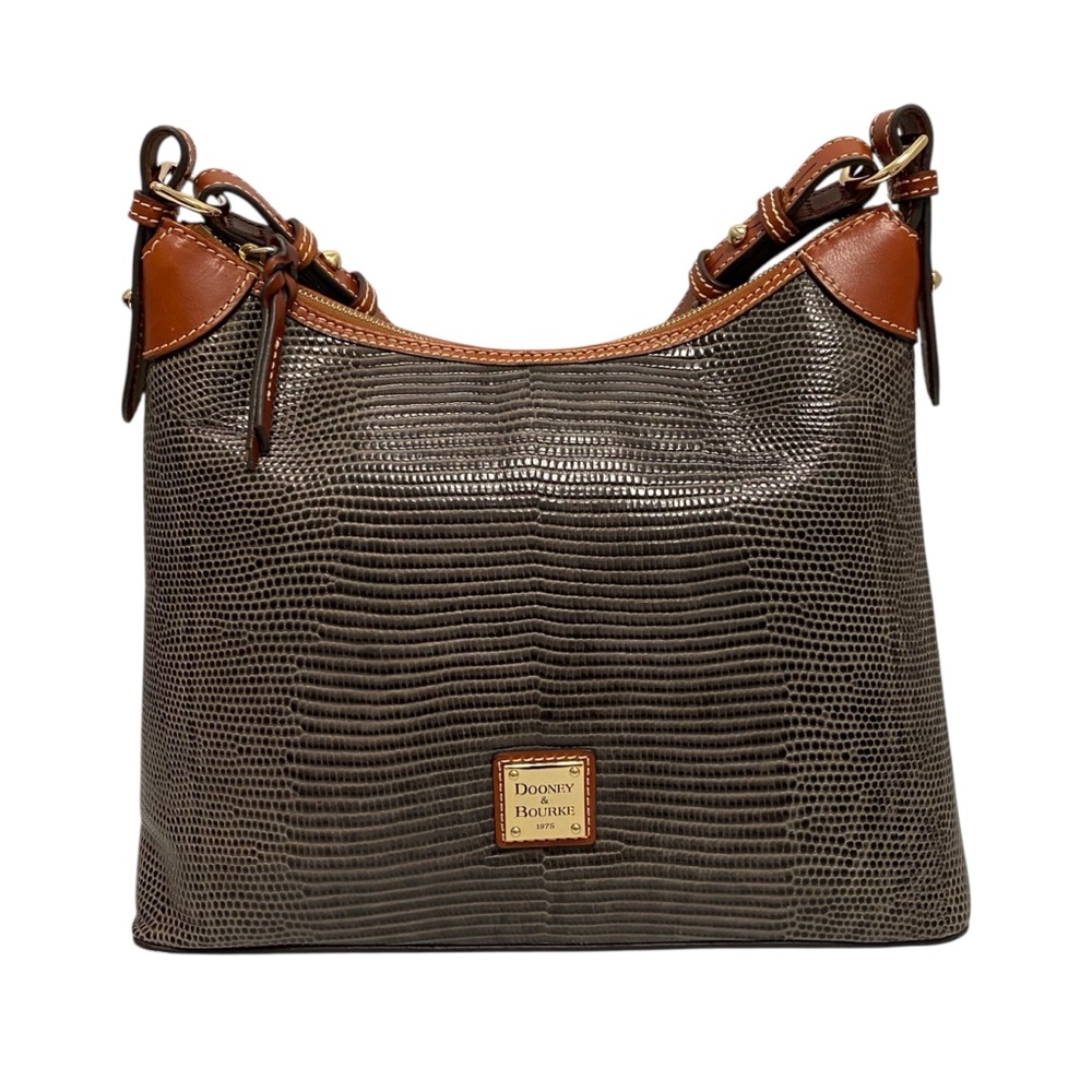 Dooney & Bourke Charcoal/Tan Reptile Print Shoulder Bag